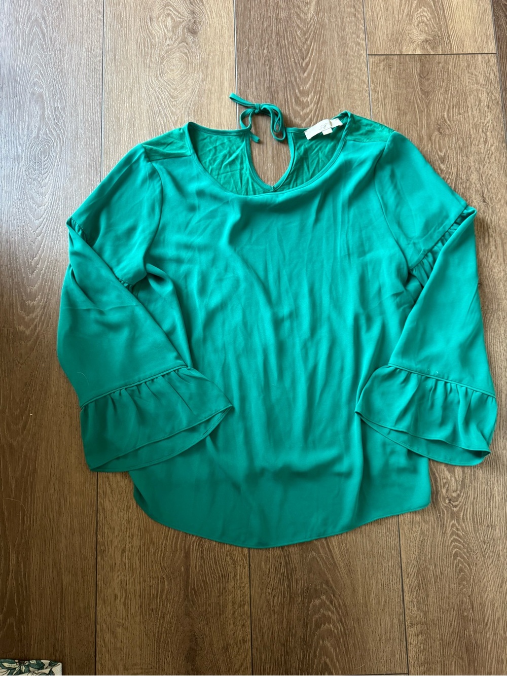 LOFT Green Ruffle-Sleeve Tie-Back Blouse